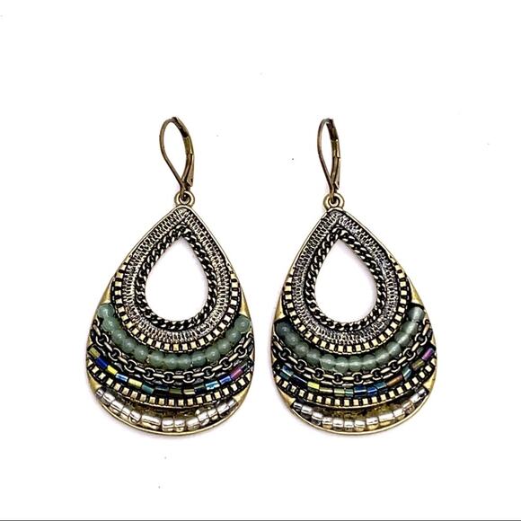 Teardrop beaded earrings bronze brass color - Picture 1 of 4